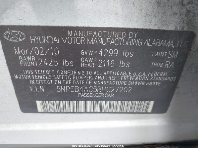 Photo 8 VIN: 5NPEB4AC5BH027202 - HYUNDAI SONATA 