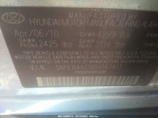 Photo 8 VIN: 5NPEB4AC5BH047417 - HYUNDAI SONATA 