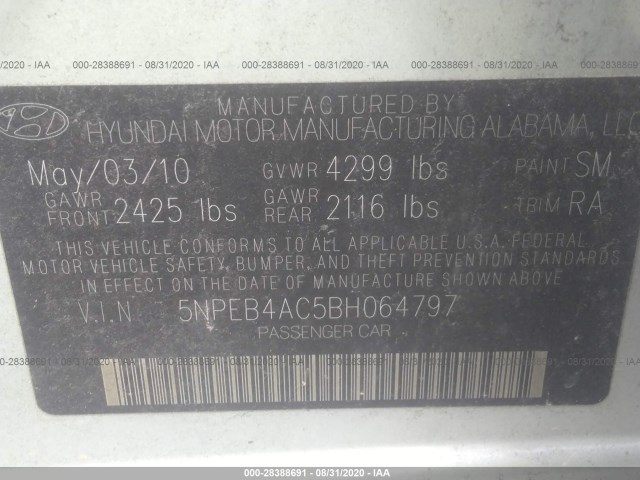 Photo 8 VIN: 5NPEB4AC5BH064797 - HYUNDAI SONATA 