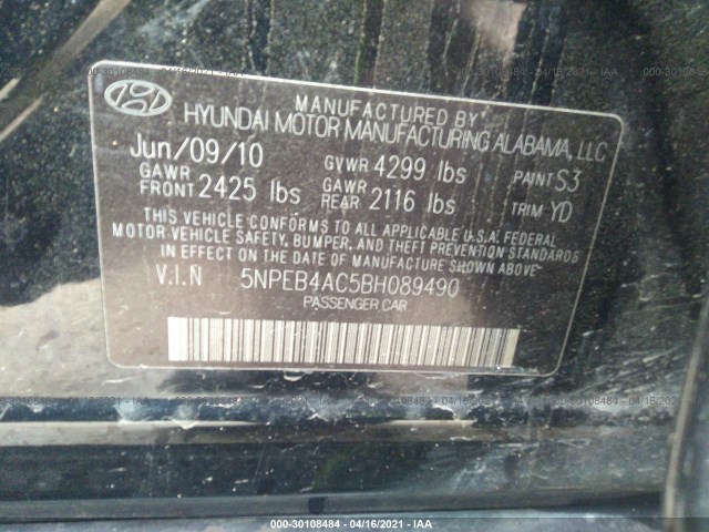 Photo 8 VIN: 5NPEB4AC5BH089490 - HYUNDAI SONATA 