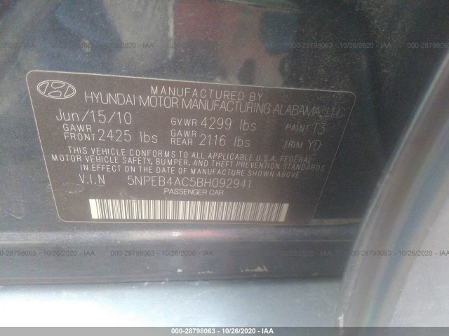 Photo 8 VIN: 5NPEB4AC5BH092941 - HYUNDAI SONATA 