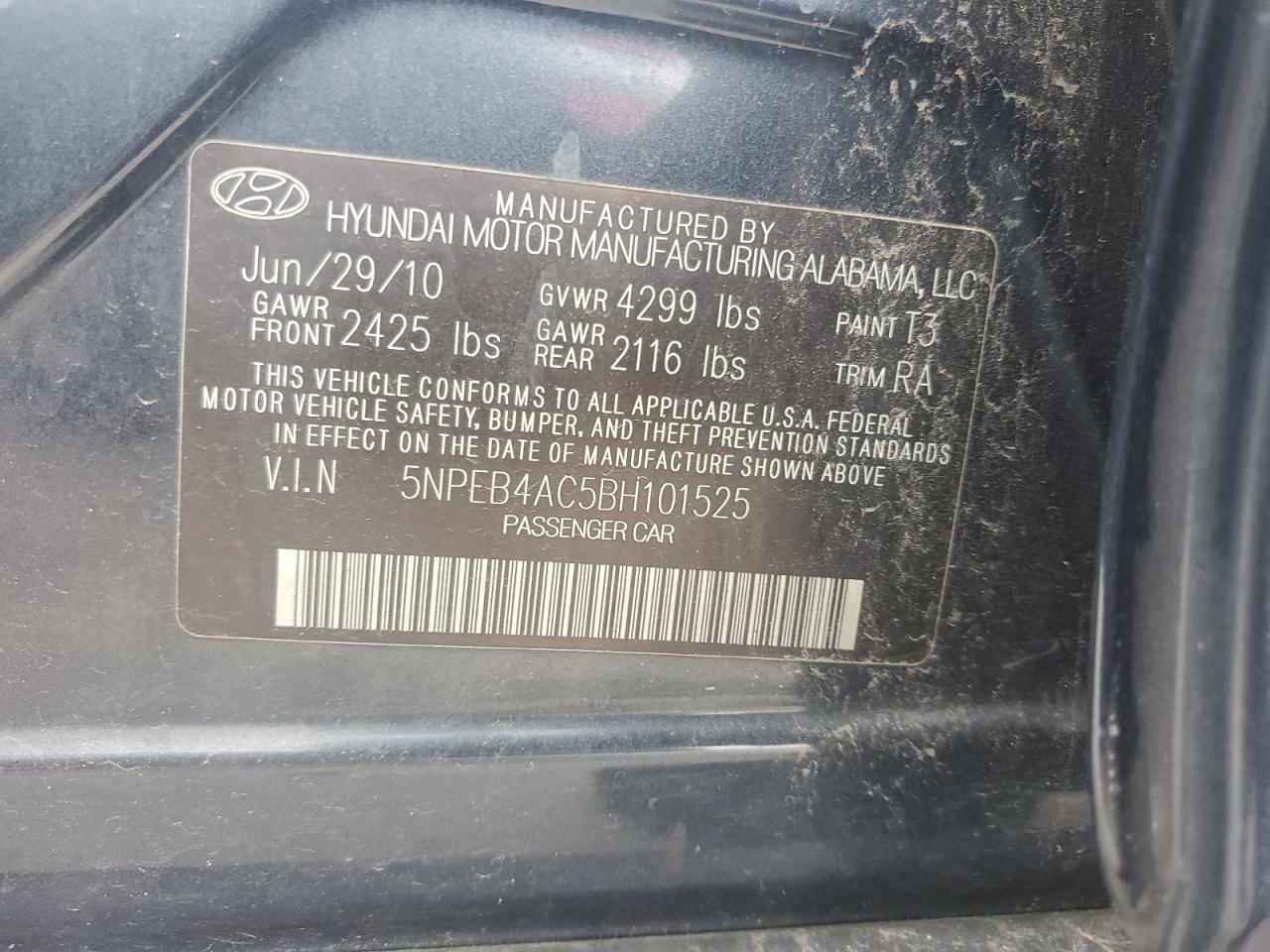 Photo 11 VIN: 5NPEB4AC5BH101525 - HYUNDAI SONATA 