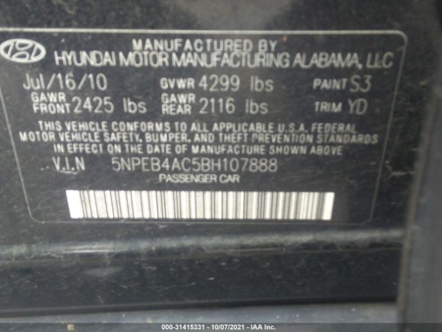 Photo 8 VIN: 5NPEB4AC5BH107888 - HYUNDAI SONATA 