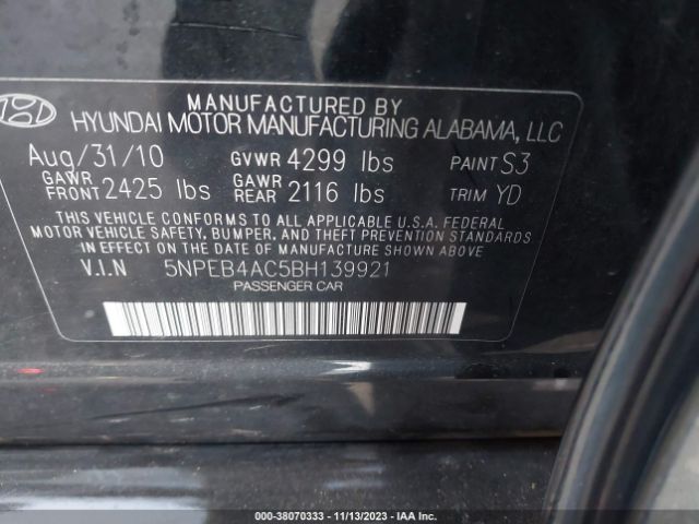 Photo 8 VIN: 5NPEB4AC5BH139921 - HYUNDAI SONATA 