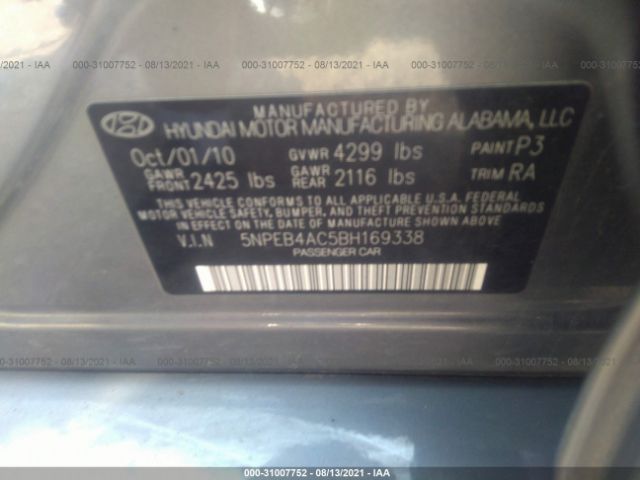 Photo 8 VIN: 5NPEB4AC5BH169338 - HYUNDAI SONATA 