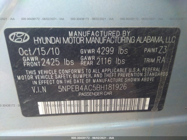 Photo 8 VIN: 5NPEB4AC5BH181926 - HYUNDAI SONATA 