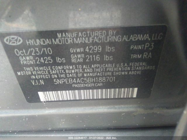 Photo 8 VIN: 5NPEB4AC5BH188701 - HYUNDAI SONATA 