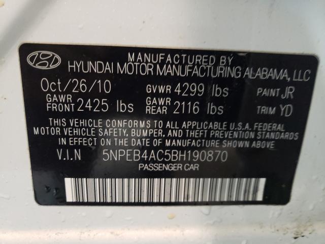 Photo 9 VIN: 5NPEB4AC5BH190870 - HYUNDAI SONATA GLS 