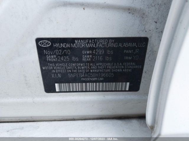 Photo 8 VIN: 5NPEB4AC5BH196605 - HYUNDAI SONATA 