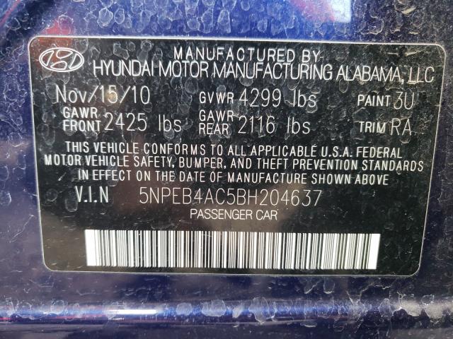 Photo 9 VIN: 5NPEB4AC5BH204637 - HYUNDAI SONATA GLS 