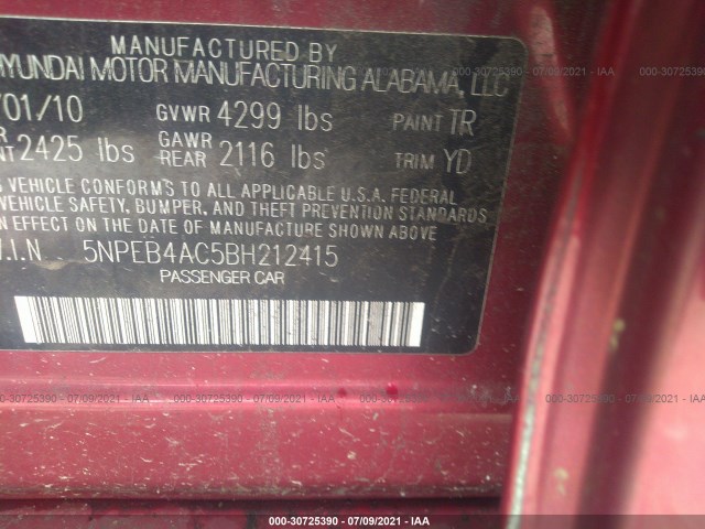 Photo 8 VIN: 5NPEB4AC5BH212415 - HYUNDAI SONATA 