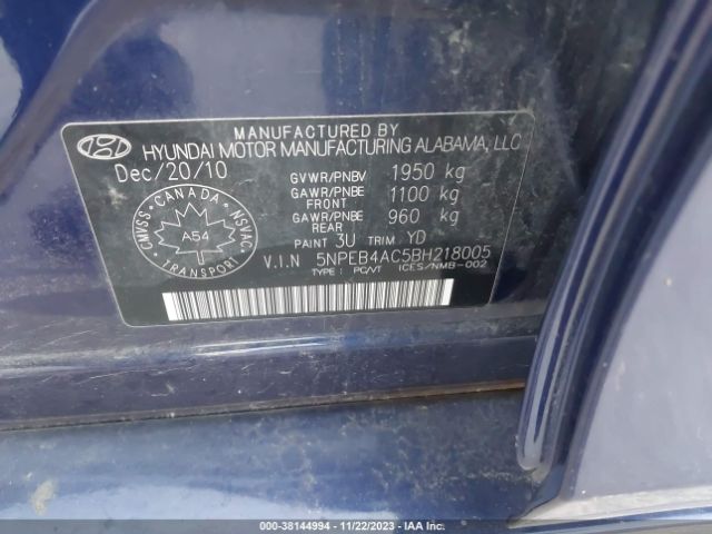 Photo 8 VIN: 5NPEB4AC5BH218005 - HYUNDAI SONATA 