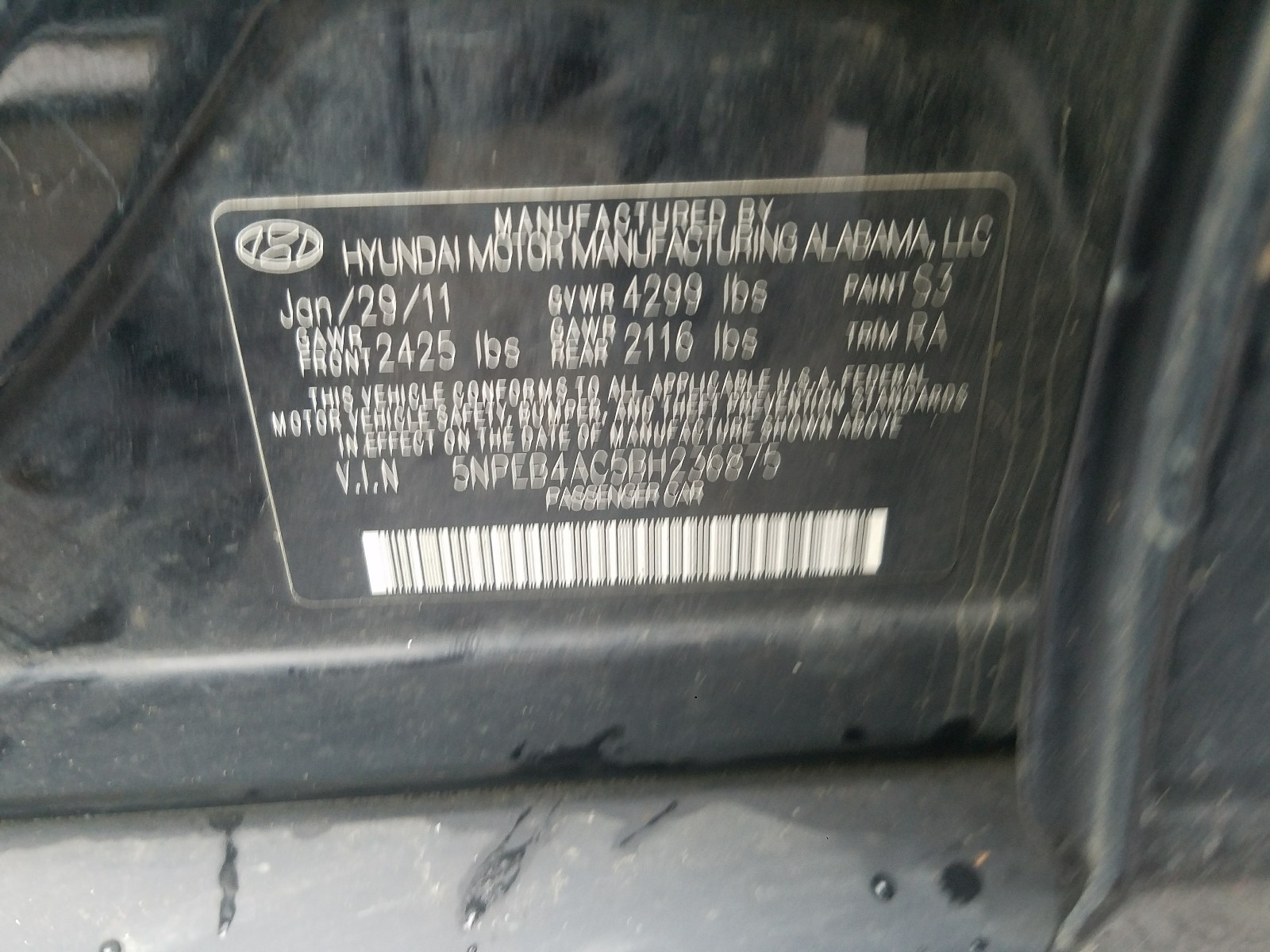 Photo 9 VIN: 5NPEB4AC5BH236875 - HYUNDAI SONATA GLS 