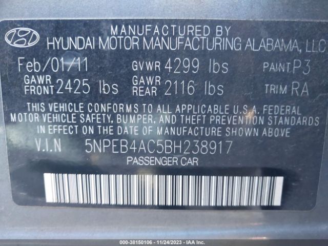 Photo 8 VIN: 5NPEB4AC5BH238917 - HYUNDAI SONATA 