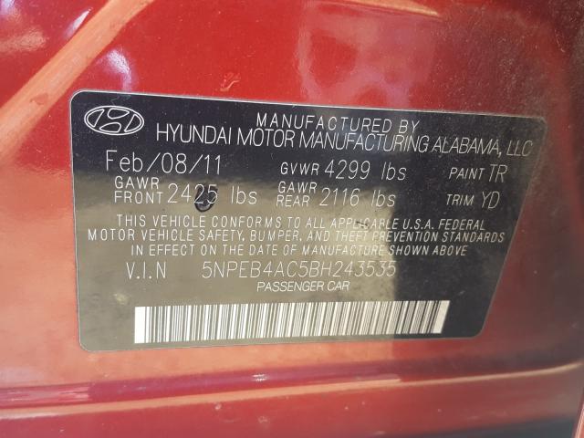 Photo 9 VIN: 5NPEB4AC5BH243535 - HYUNDAI SONATA GLS 