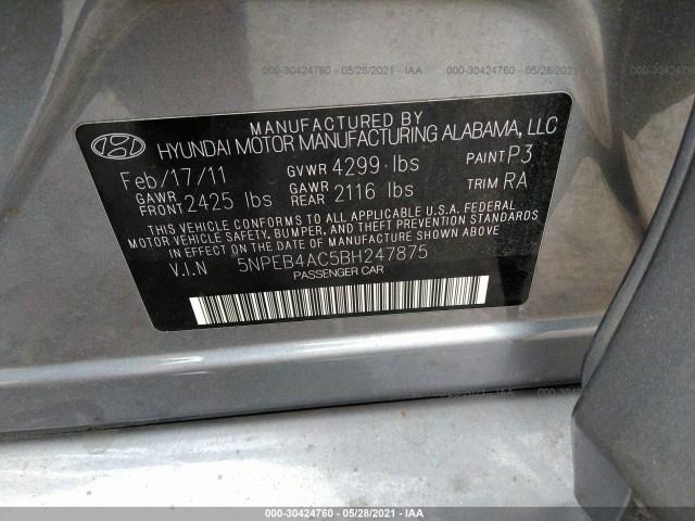 Photo 8 VIN: 5NPEB4AC5BH247875 - HYUNDAI SONATA 