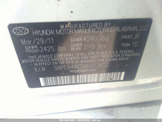 Photo 8 VIN: 5NPEB4AC5BH273652 - HYUNDAI SONATA 