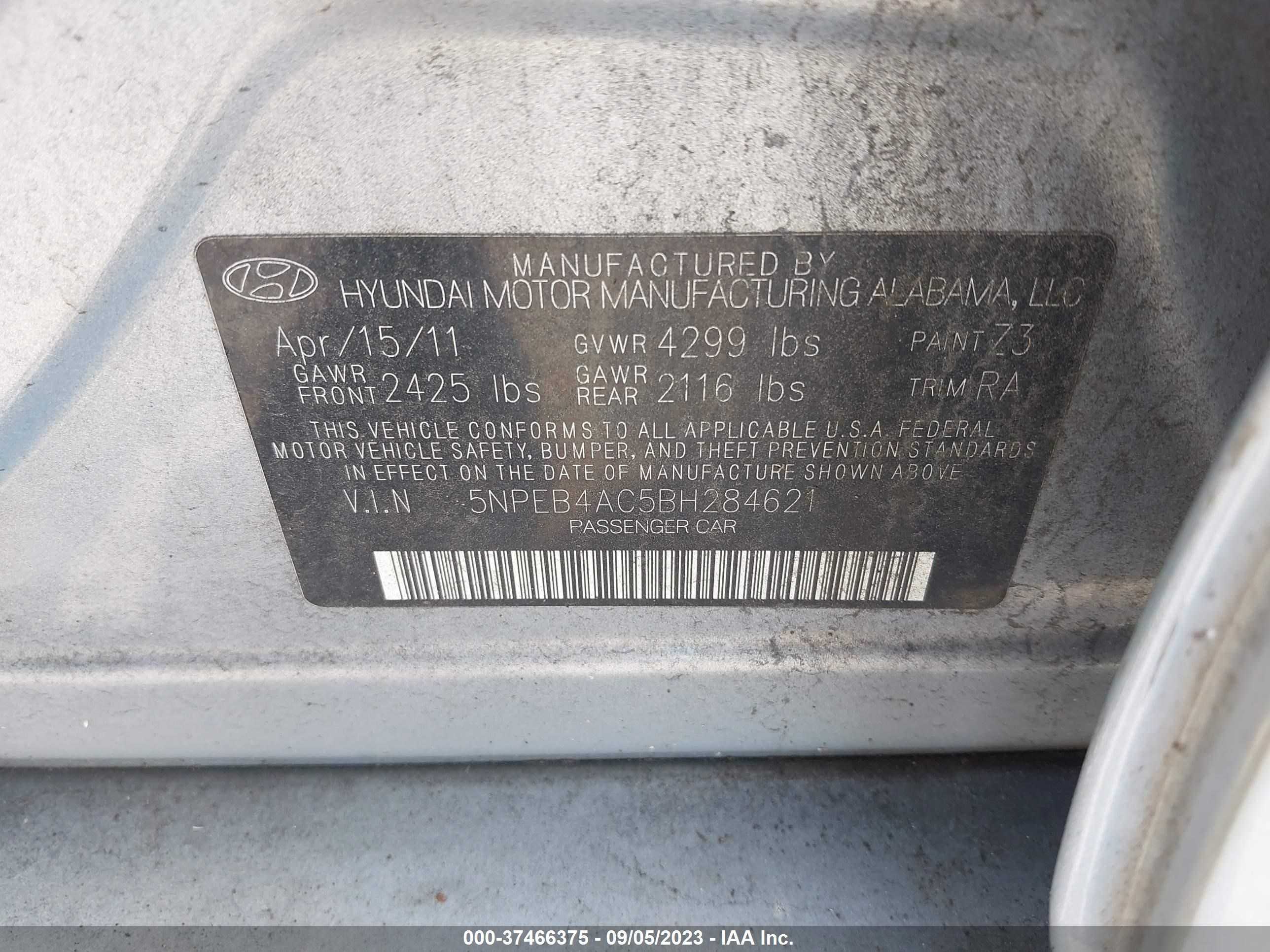 Photo 8 VIN: 5NPEB4AC5BH284621 - HYUNDAI SONATA 