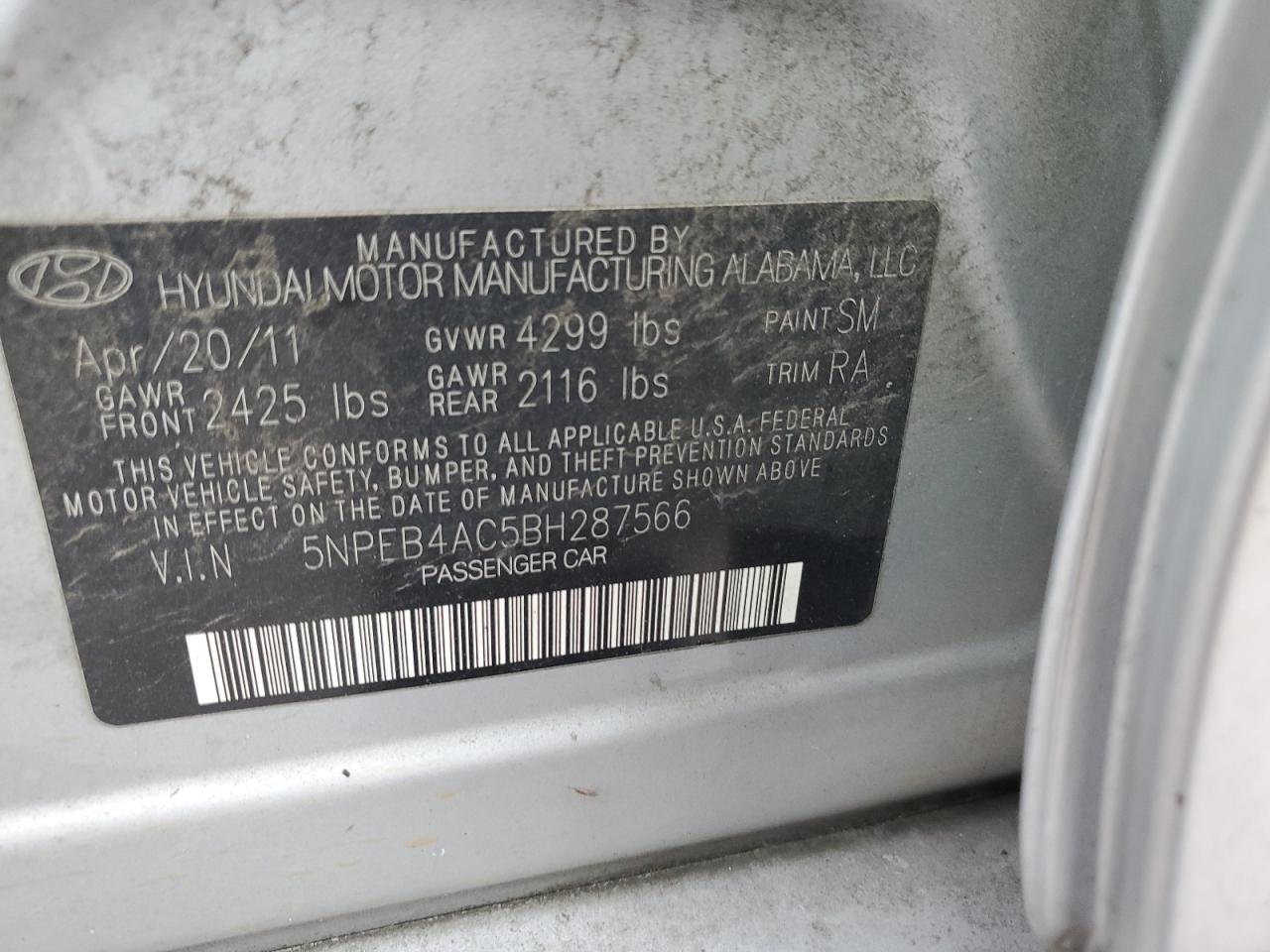 Photo 11 VIN: 5NPEB4AC5BH287566 - HYUNDAI SONATA 