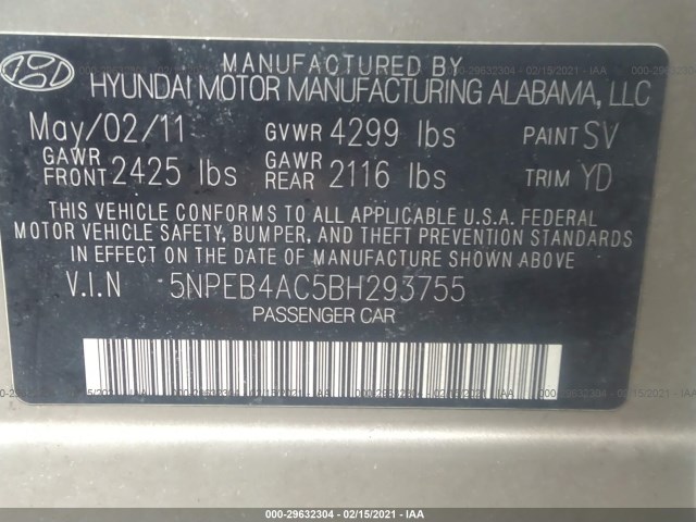 Photo 8 VIN: 5NPEB4AC5BH293755 - HYUNDAI SONATA 