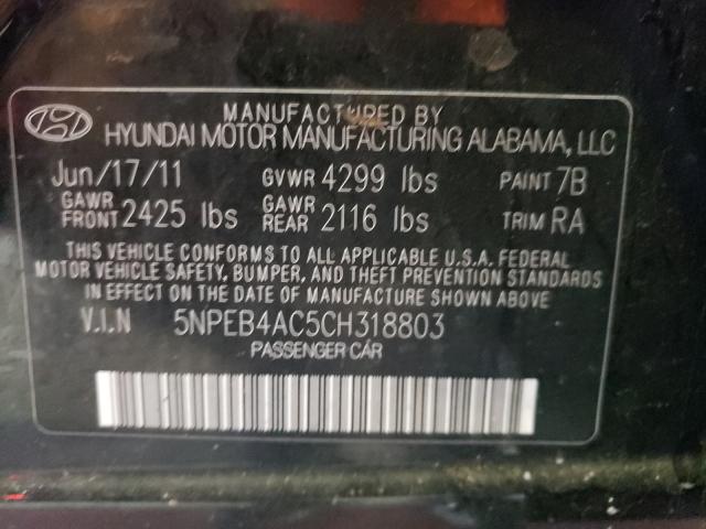 Photo 9 VIN: 5NPEB4AC5CH318803 - HYUNDAI SONATA 