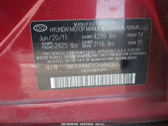 Photo 8 VIN: 5NPEB4AC5CH319207 - HYUNDAI SONATA 