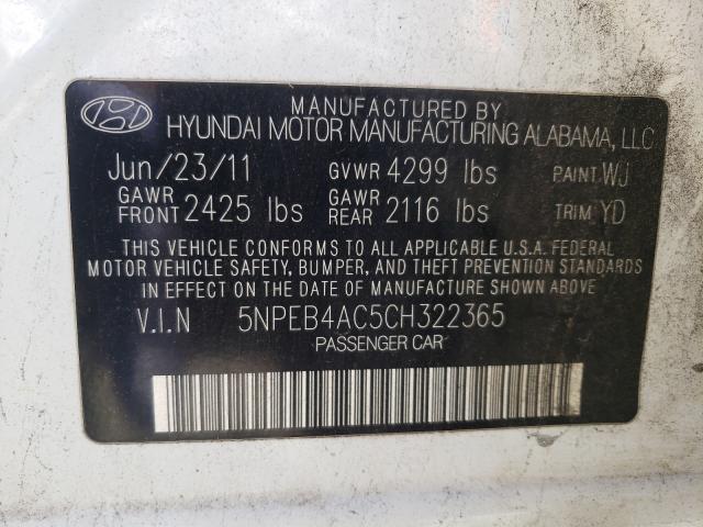 Photo 9 VIN: 5NPEB4AC5CH322365 - HYUNDAI SONATA GLS 