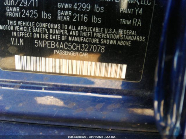 Photo 8 VIN: 5NPEB4AC5CH327078 - HYUNDAI SONATA 