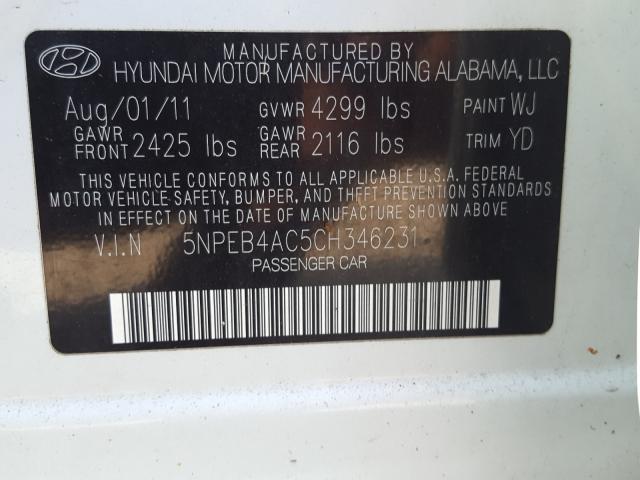 Photo 9 VIN: 5NPEB4AC5CH346231 - HYUNDAI SONATA 