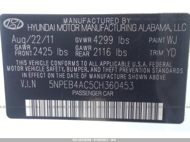 Photo 8 VIN: 5NPEB4AC5CH360453 - HYUNDAI SONATA 