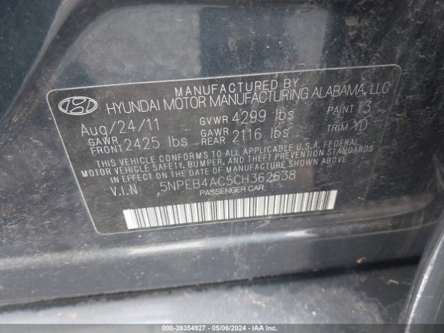 Photo 8 VIN: 5NPEB4AC5CH362638 - HYUNDAI SONATA 