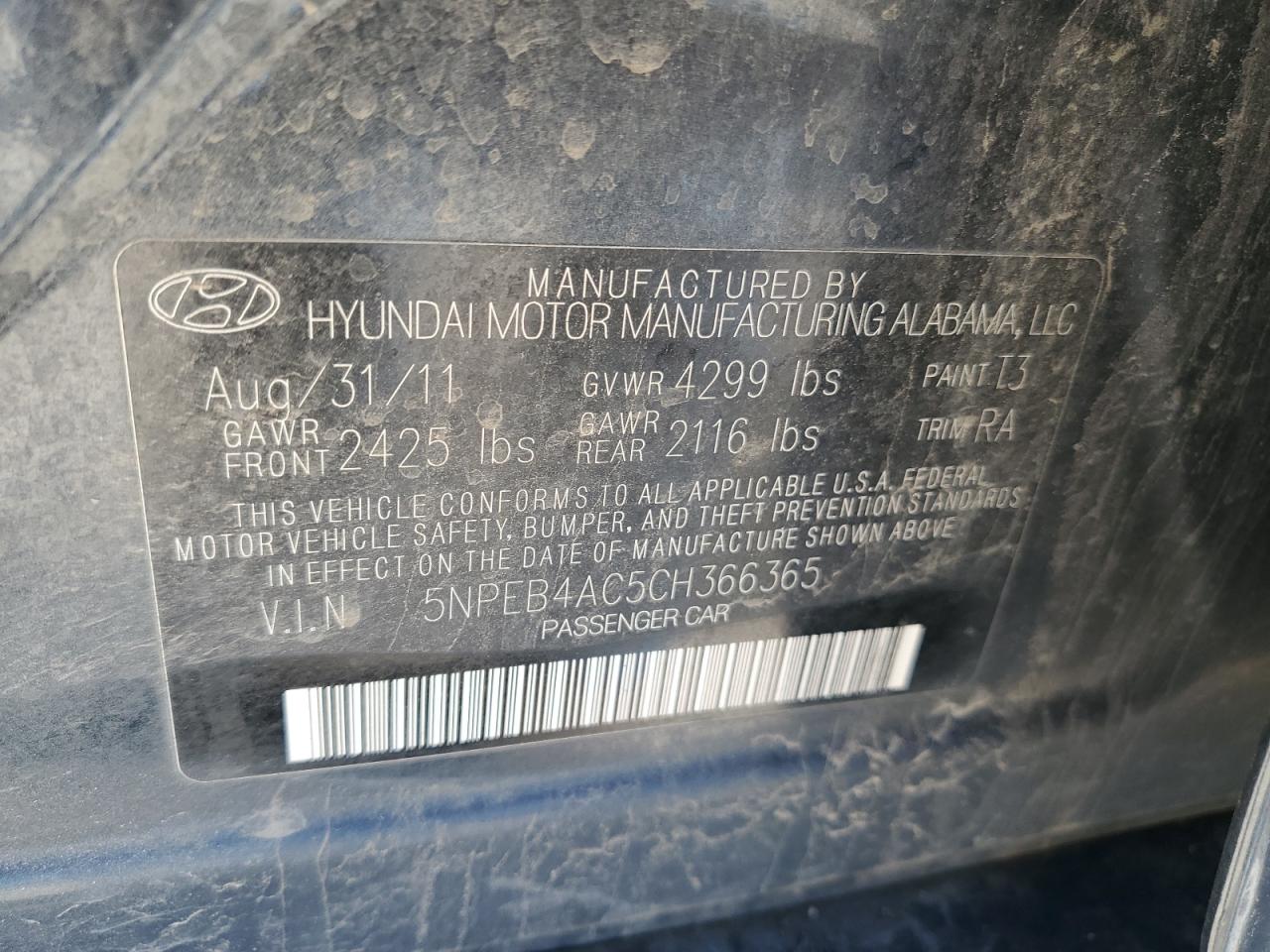 Photo 11 VIN: 5NPEB4AC5CH366365 - HYUNDAI SONATA 