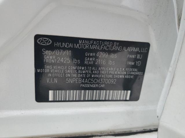 Photo 12 VIN: 5NPEB4AC5CH370092 - HYUNDAI SONATA 