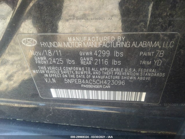 Photo 8 VIN: 5NPEB4AC5CH423096 - HYUNDAI SONATA 