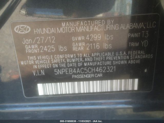 Photo 8 VIN: 5NPEB4AC5CH462321 - HYUNDAI SONATA 