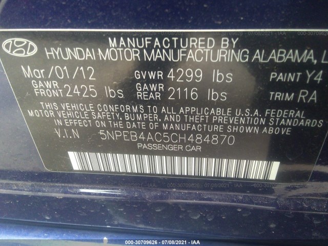 Photo 8 VIN: 5NPEB4AC5CH484870 - HYUNDAI SONATA 