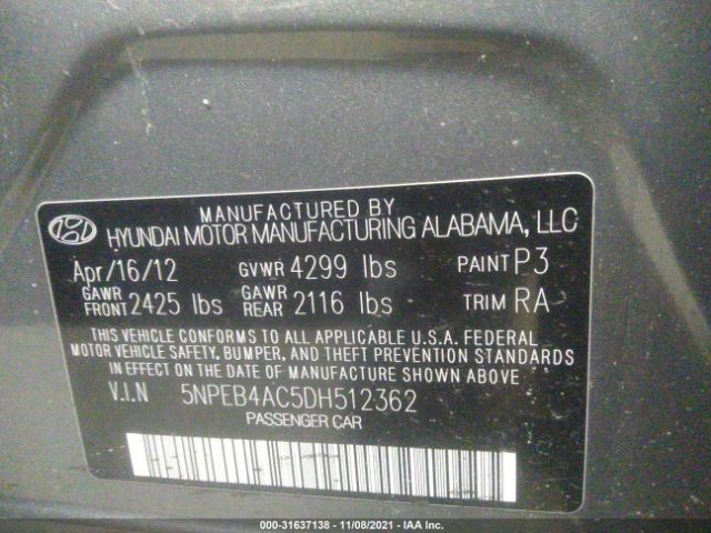 Photo 8 VIN: 5NPEB4AC5DH512362 - HYUNDAI SONATA 