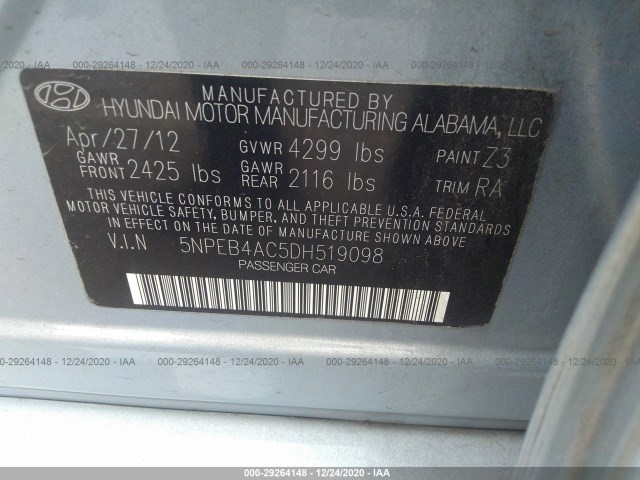 Photo 8 VIN: 5NPEB4AC5DH519098 - HYUNDAI SONATA 