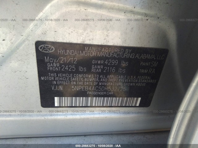 Photo 8 VIN: 5NPEB4AC5DH532725 - HYUNDAI SONATA 