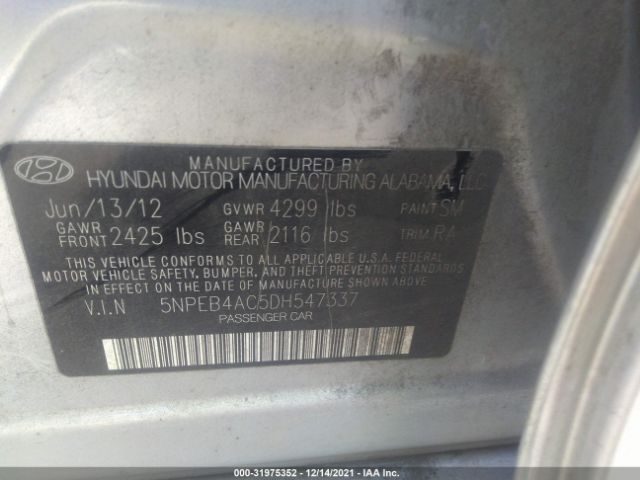 Photo 8 VIN: 5NPEB4AC5DH547337 - HYUNDAI SONATA 