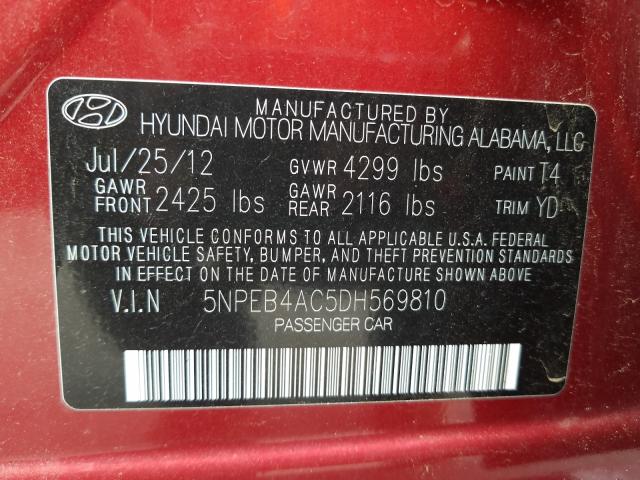 Photo 9 VIN: 5NPEB4AC5DH569810 - HYUNDAI SONATA GLS 