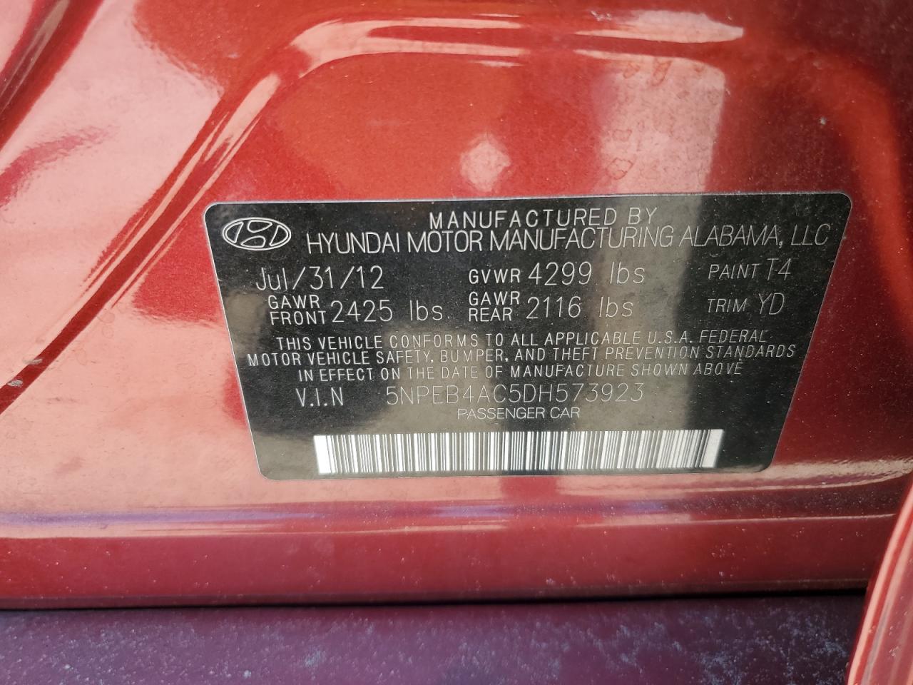 Photo 11 VIN: 5NPEB4AC5DH573923 - HYUNDAI SONATA 