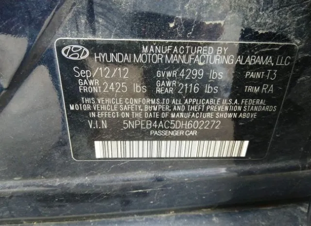 Photo 8 VIN: 5NPEB4AC5DH602272 - HYUNDAI SONATA 