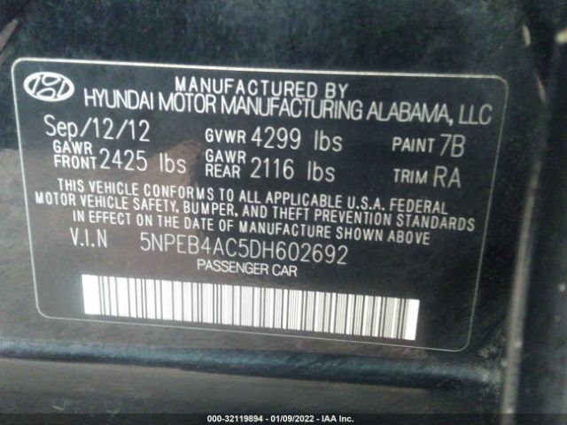 Photo 8 VIN: 5NPEB4AC5DH602692 - HYUNDAI SONATA 