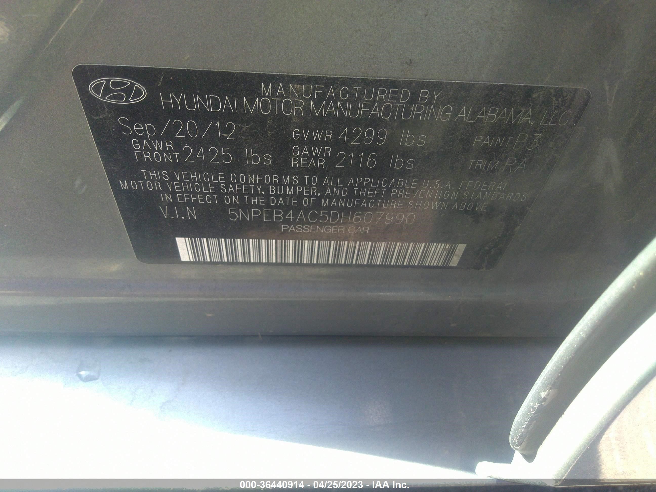 Photo 8 VIN: 5NPEB4AC5DH607990 - HYUNDAI SONATA 