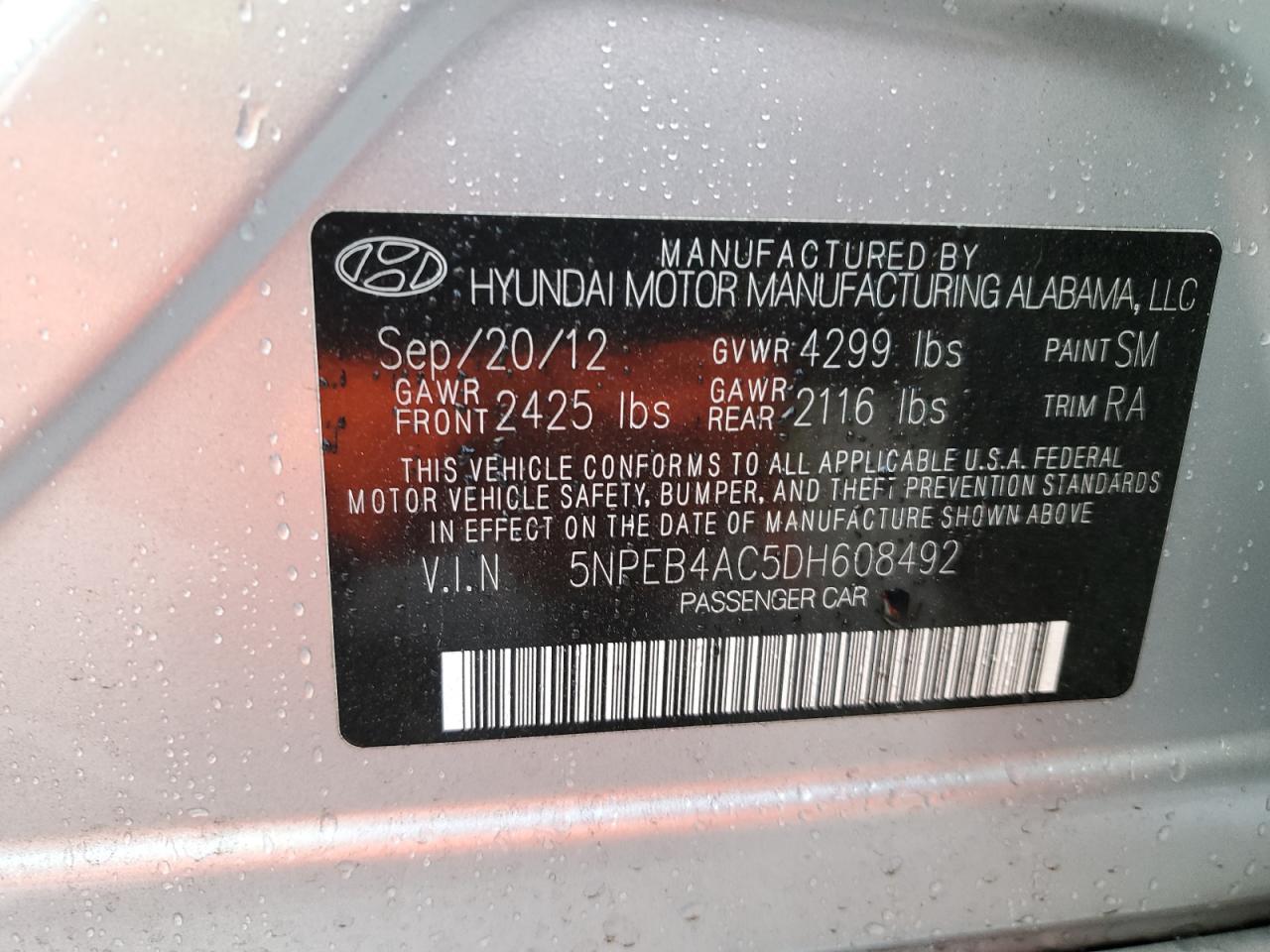 Photo 11 VIN: 5NPEB4AC5DH608492 - HYUNDAI SONATA 