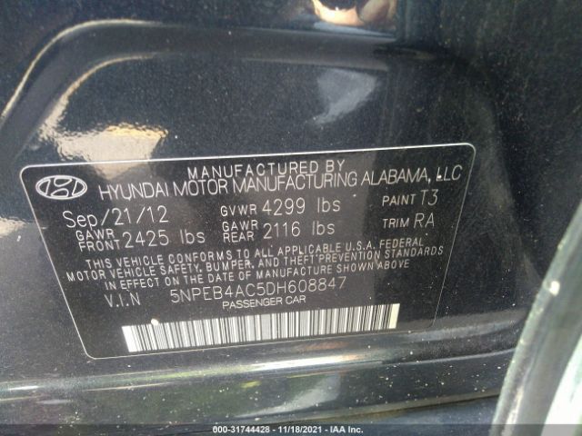 Photo 8 VIN: 5NPEB4AC5DH608847 - HYUNDAI SONATA 