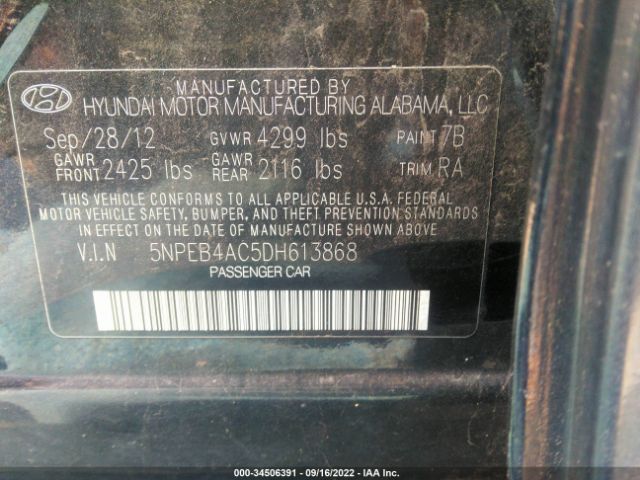 Photo 8 VIN: 5NPEB4AC5DH613868 - HYUNDAI SONATA 