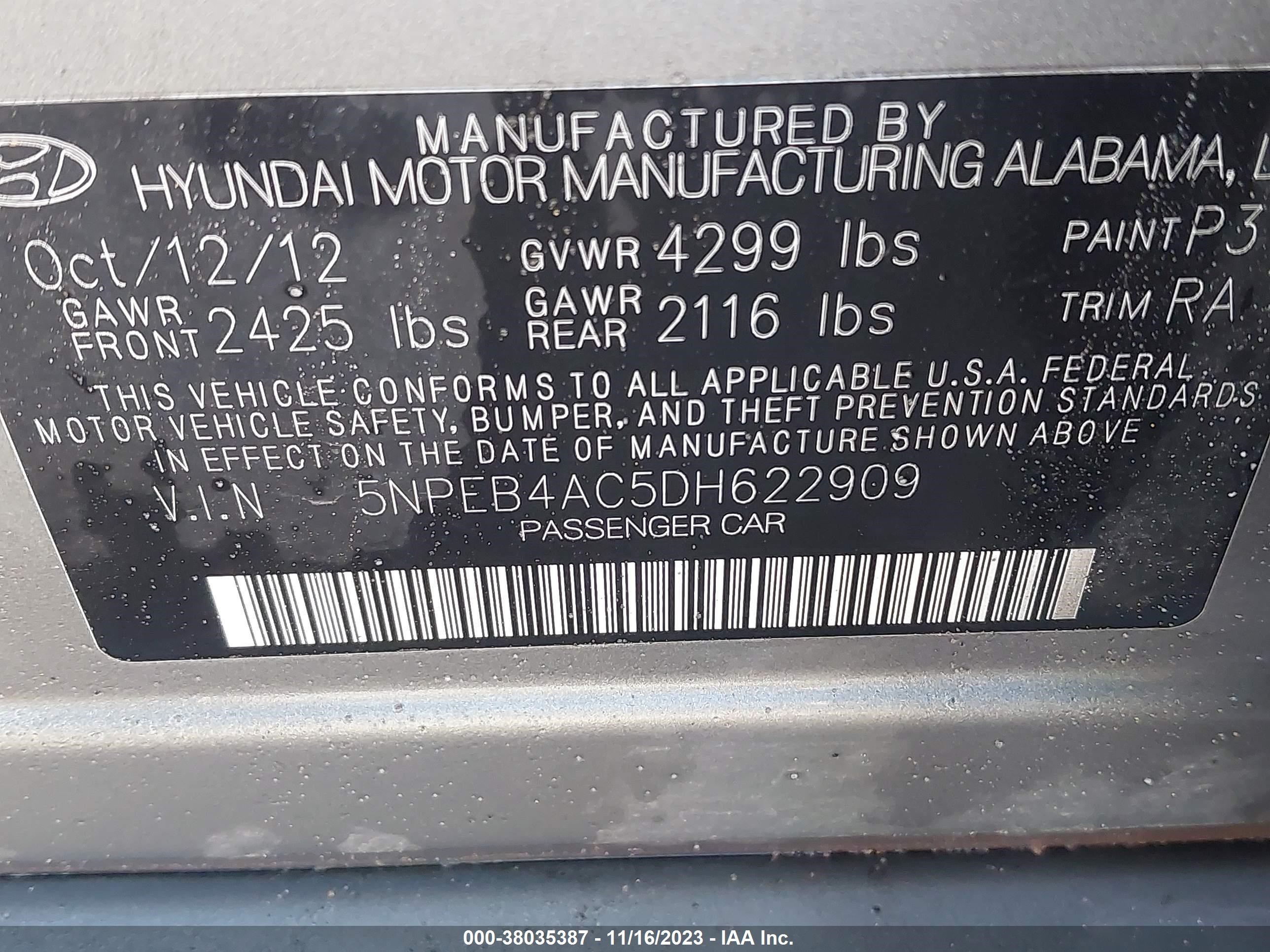 Photo 8 VIN: 5NPEB4AC5DH622909 - HYUNDAI SONATA 