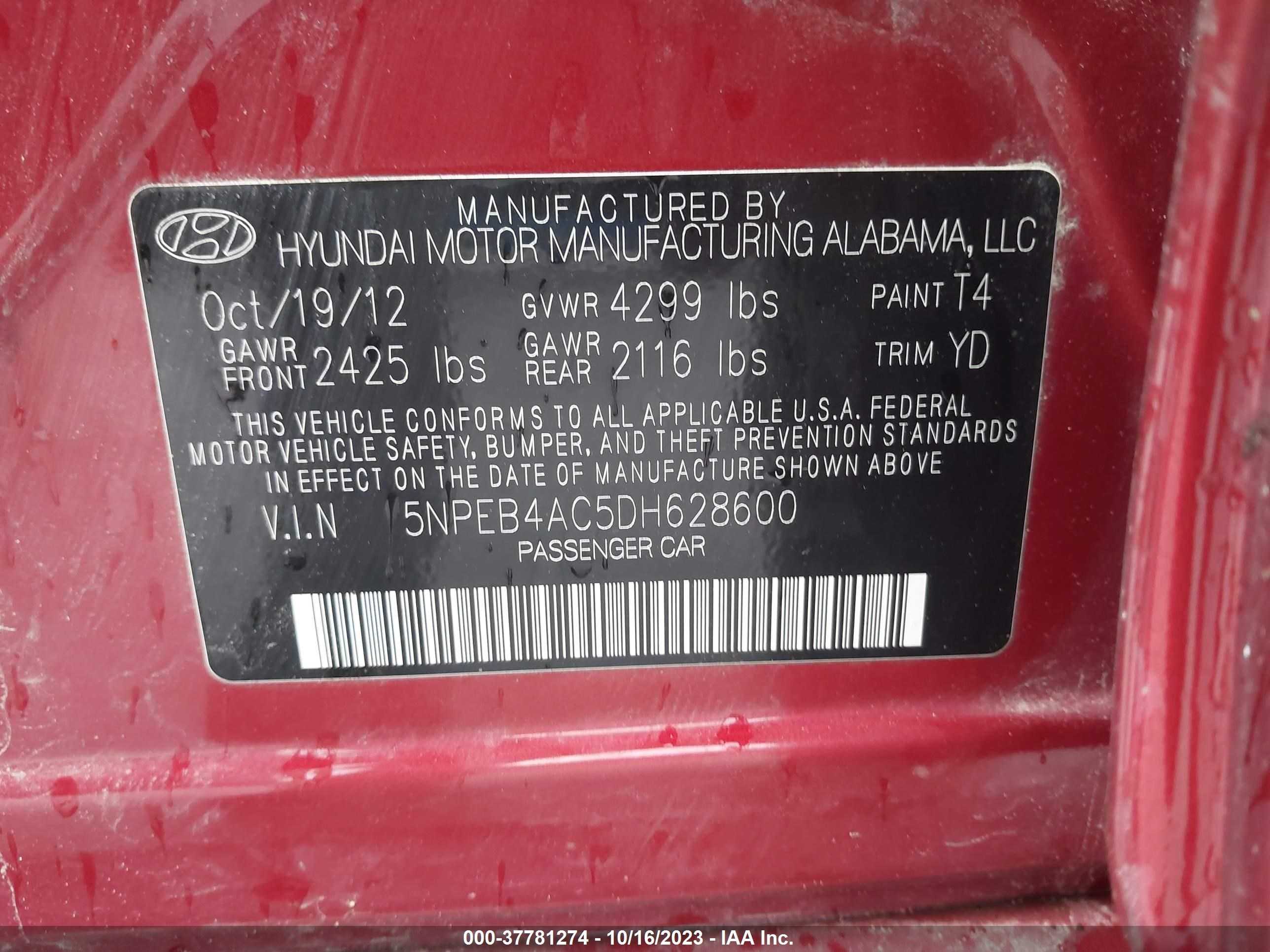 Photo 8 VIN: 5NPEB4AC5DH628600 - HYUNDAI SONATA 